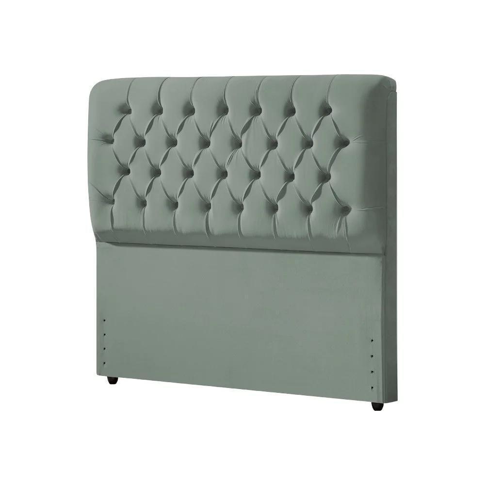 Cabeceira Casal Estofada Ana Classic 140cm Com Botões Veludo Cinza - 2