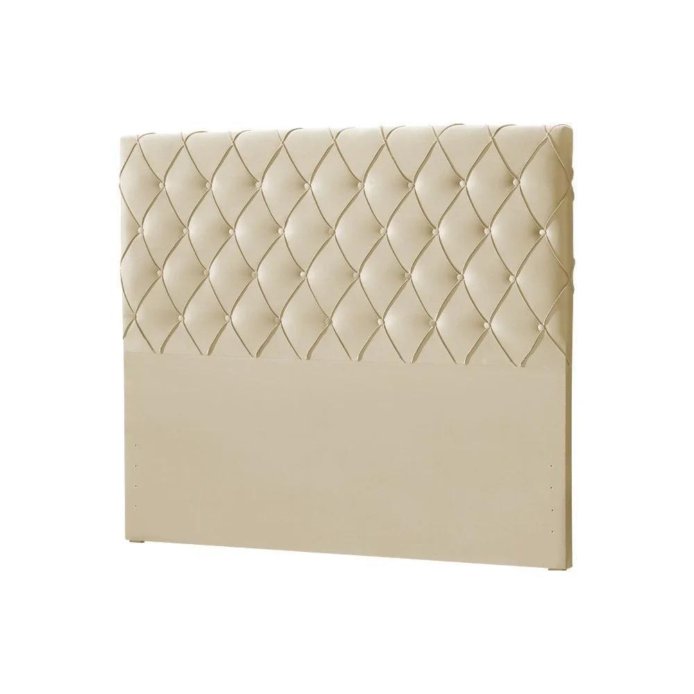 Cabeceira Casal Estofada Chicago Capitonê 140cm Veludo Bege - 1