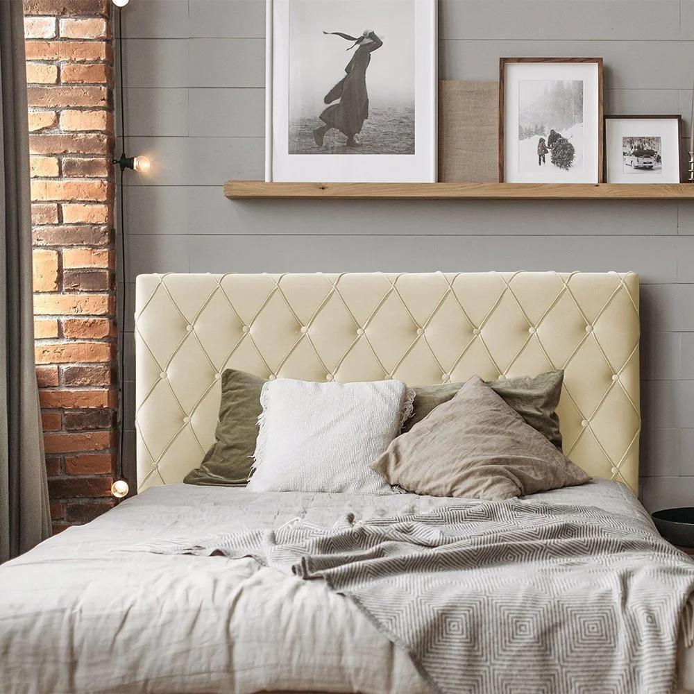 Cabeceira Casal Estofada Chicago Capitonê 140cm Veludo Bege - 2