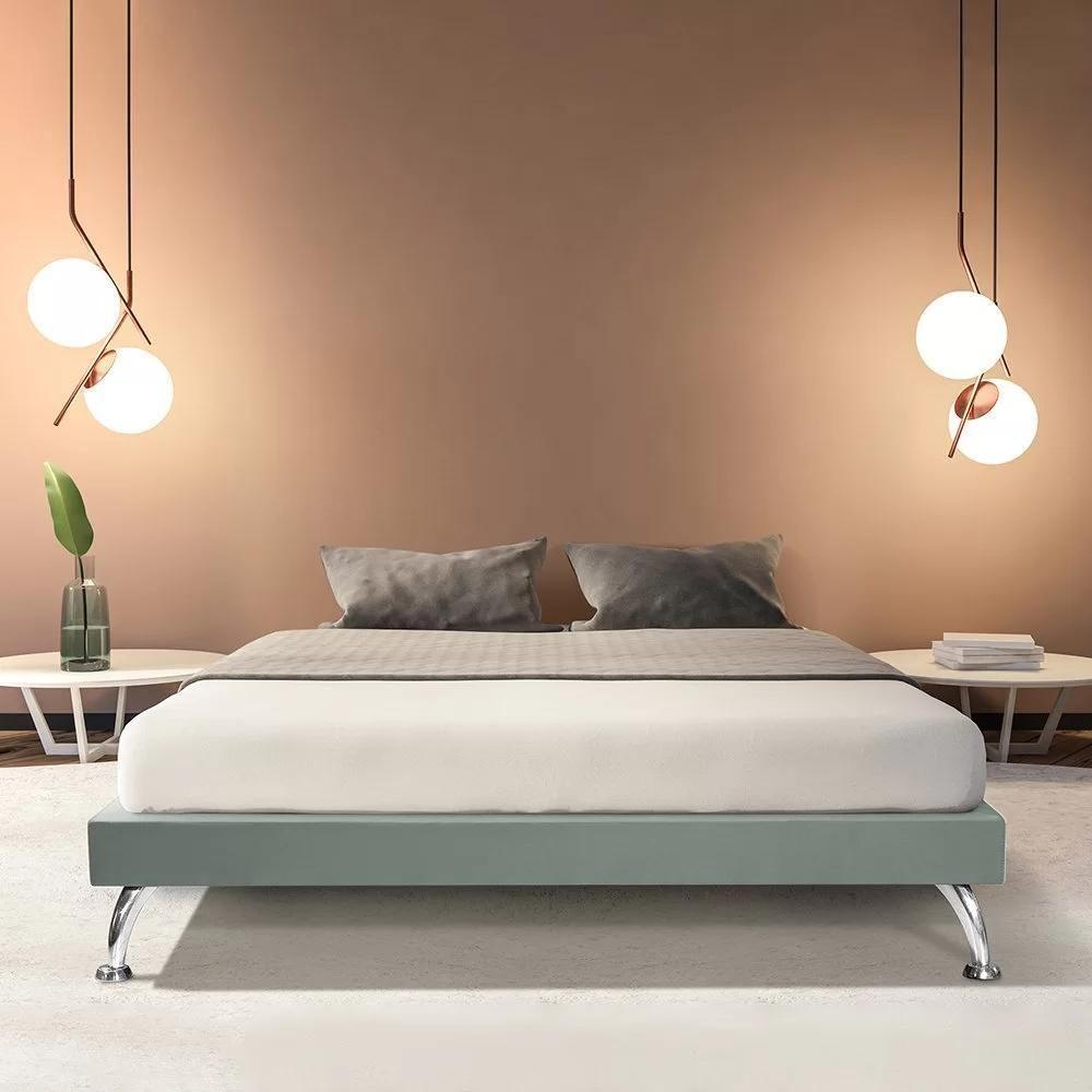 Estrutura Para Cama Casal Base Japonesa 140cm Veludo Cinza - 1