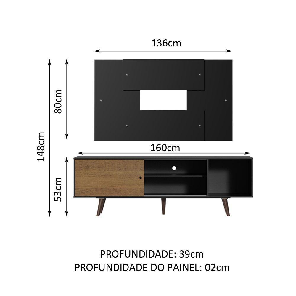 Rack Dubai com Pés e Painel Tv até 58" Preto/rustic Madesa - 6