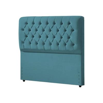 Cabeceira Casal Estofada Ana Classic 140cm Com Botões Veludo Azul