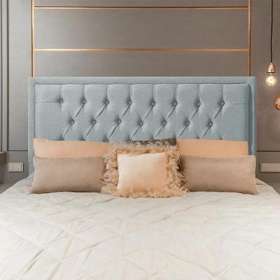 Cabeceira Casal Estofada Veneza 140cm Design Clássico Linho Cinza