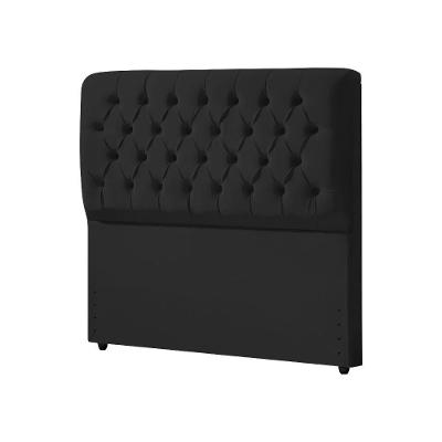 Cabeceira Casal Estofada Ana Classic 140cm Com Botões Veludo Preto