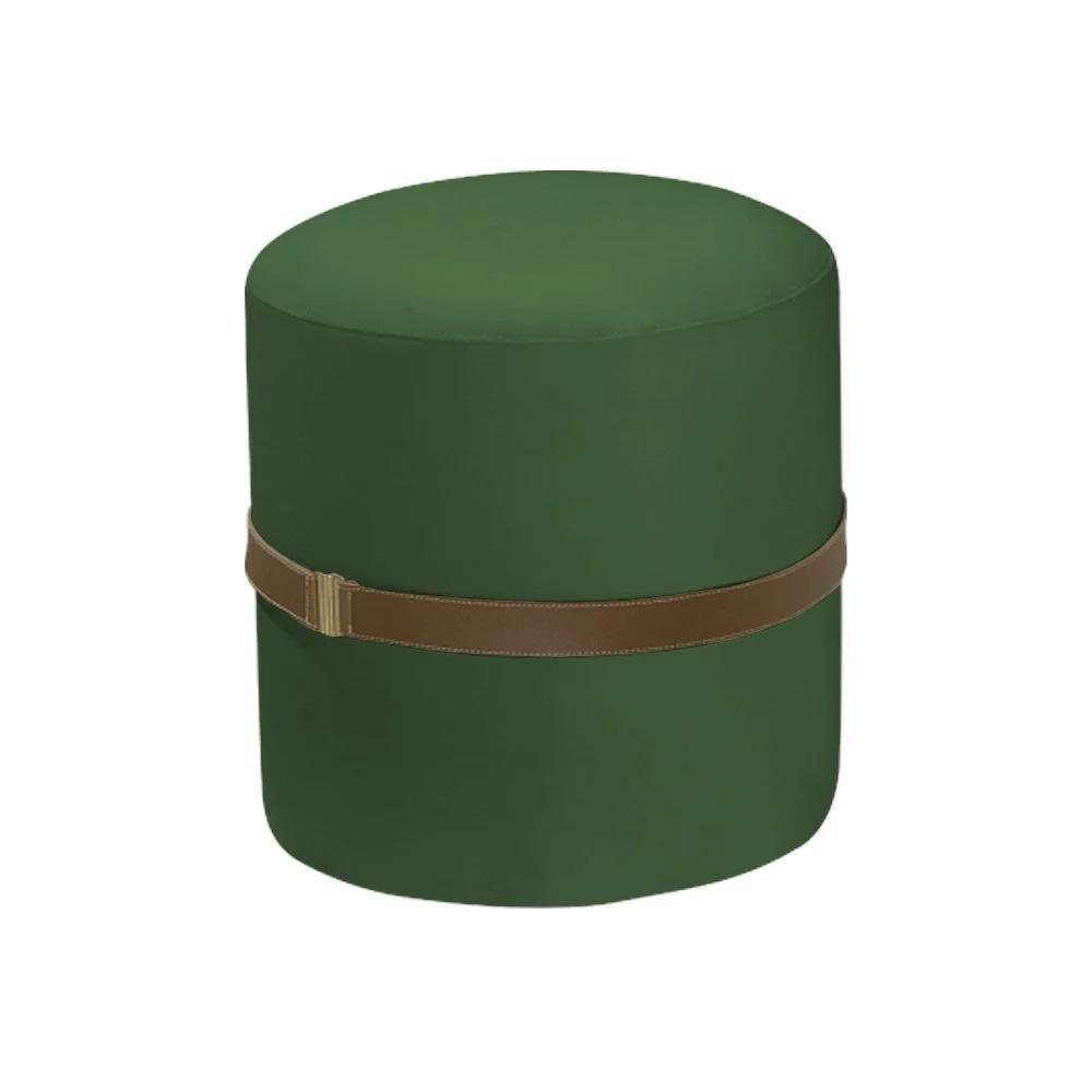 Kit 2 Puffs Decorativos Redondo Old Com Cinto Estofado Veludo Verde - 2