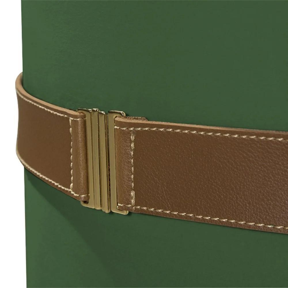 Kit 2 Puffs Decorativos Redondo Old Com Cinto Estofado Veludo Verde - 3