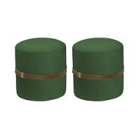 Kit 2 Puffs Decorativos Redondo Old Com Cinto Estofado Veludo Verde - 1