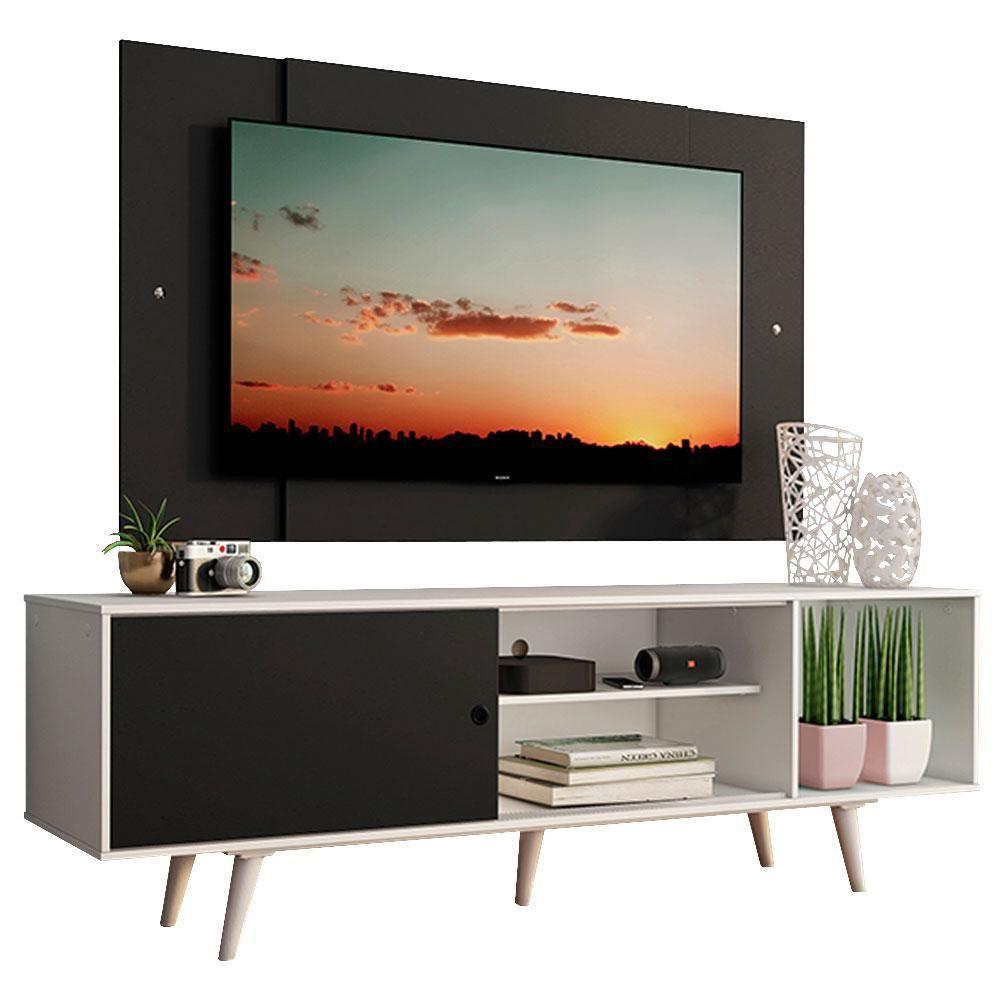 Rack Dubai com Pés e Painel Tv até 58" Branco/preto Madesa - 1