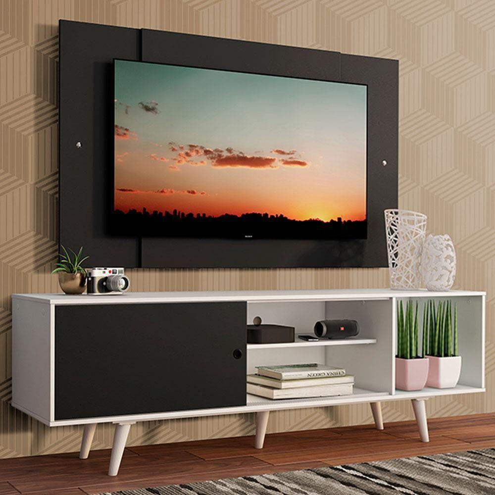 Rack Dubai com Pés e Painel Tv até 58" Branco/preto Madesa - 2