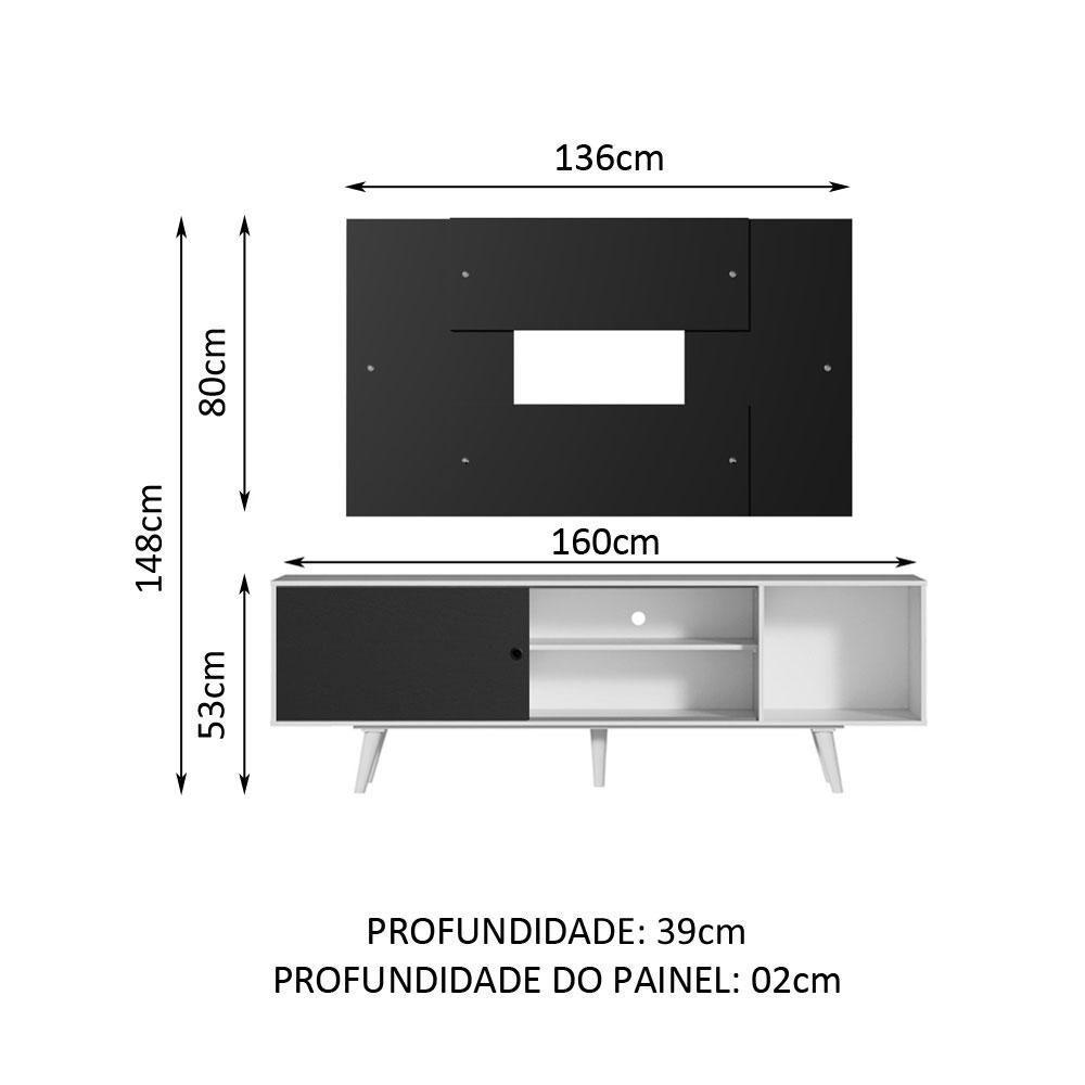 Rack Dubai com Pés e Painel Tv até 58" Branco/preto Madesa - 6