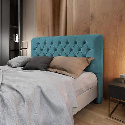 Cabeceira Queen Estofada Ana Classic 160cm Com Botões Veludo Azul