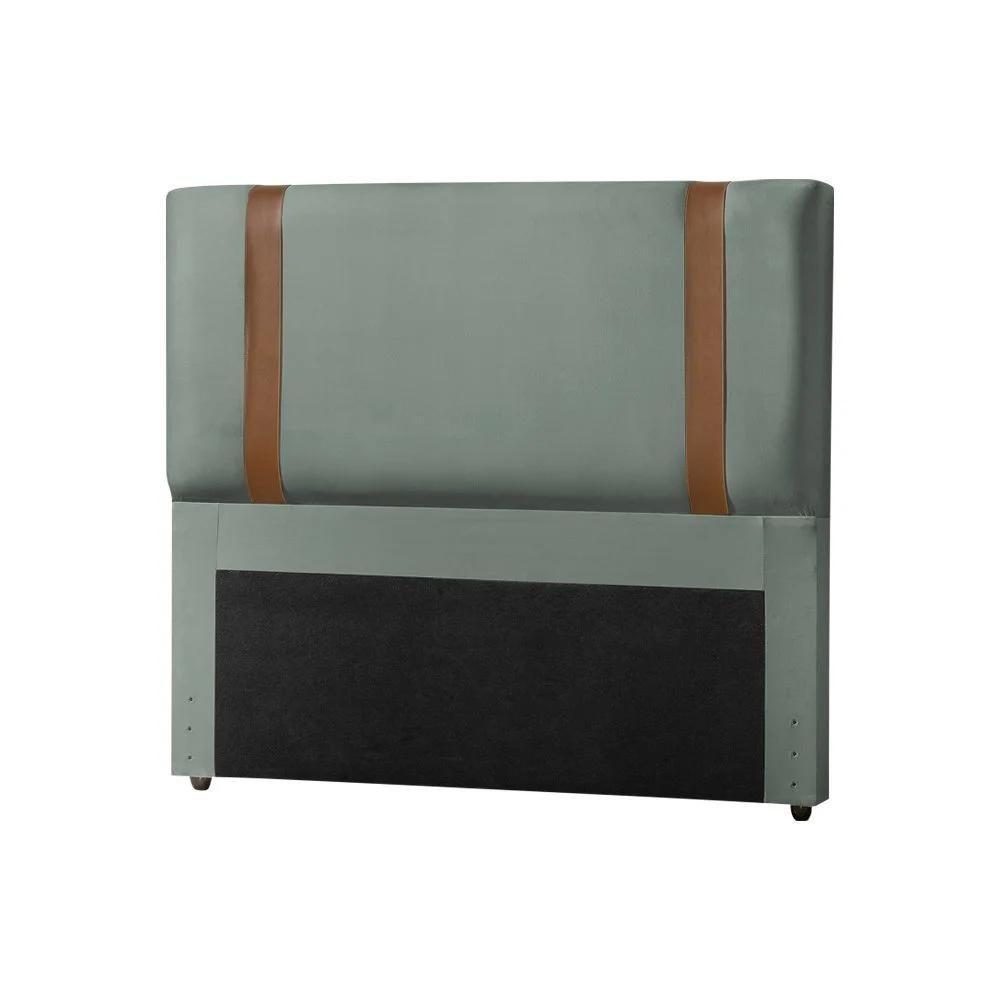 Cabeceira King Estofada Zeus 195cm Com Cintos De Couro Veludo Cinza Chumbo - 2
