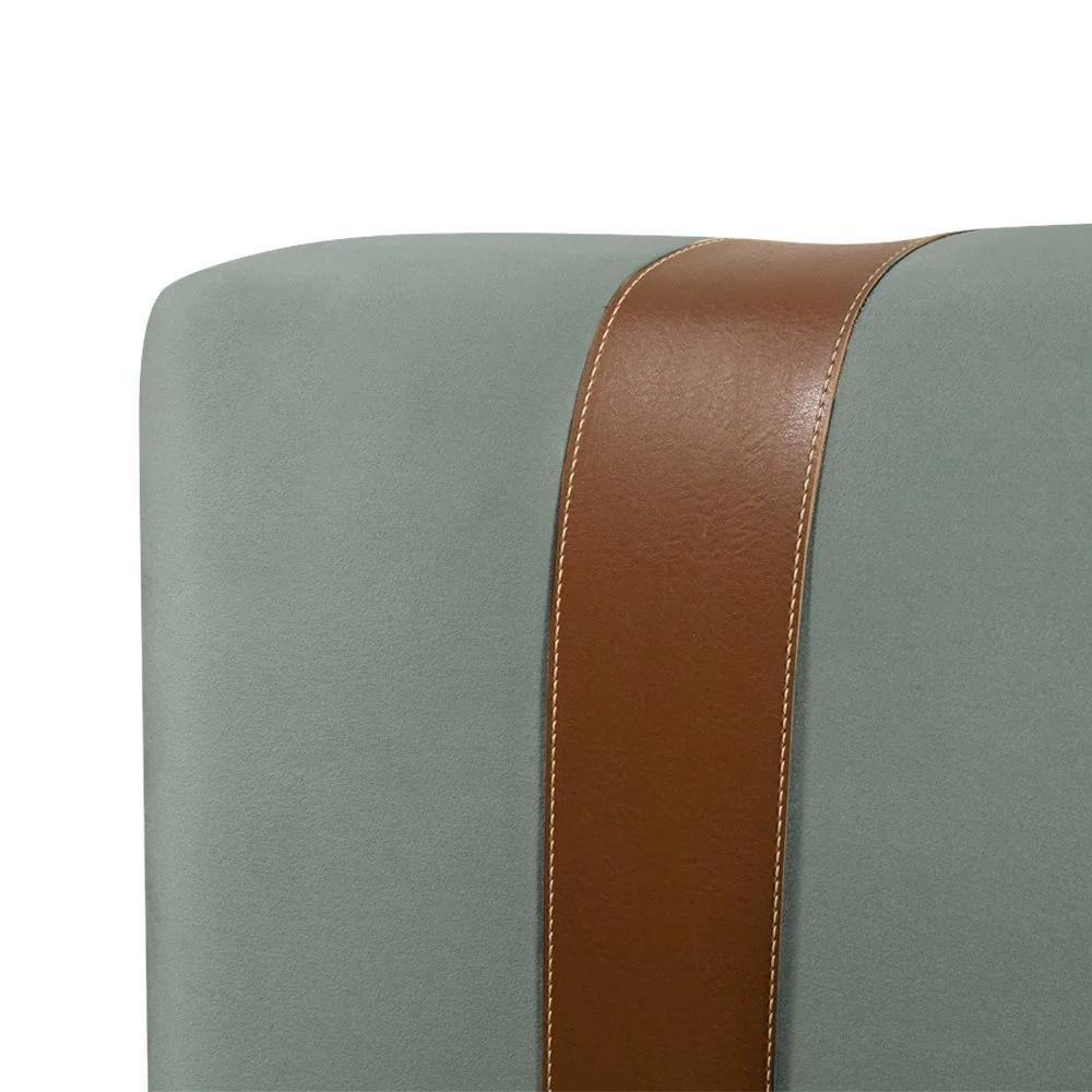 Cabeceira King Estofada Zeus 195cm Com Cintos De Couro Veludo Cinza Chumbo - 3