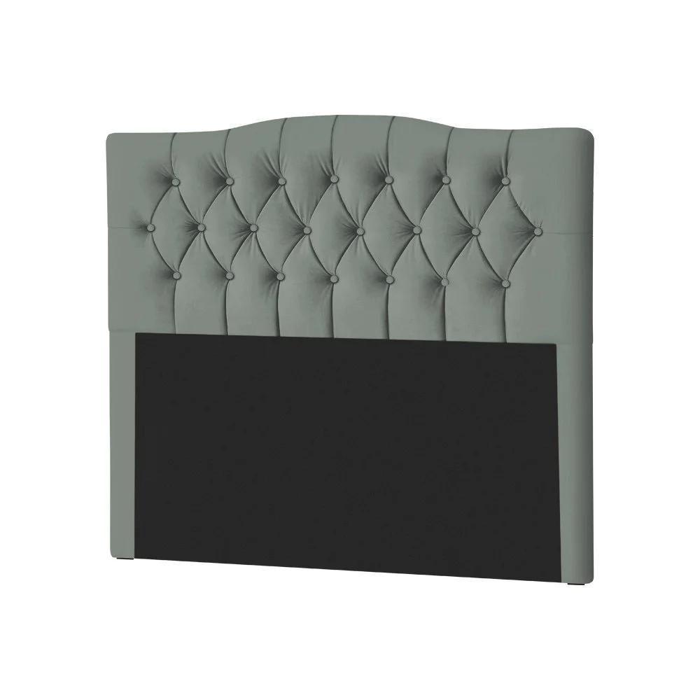Cabeceira Casal Estofada Lari 140cm Design Tradicional Veludo Cinza - 1