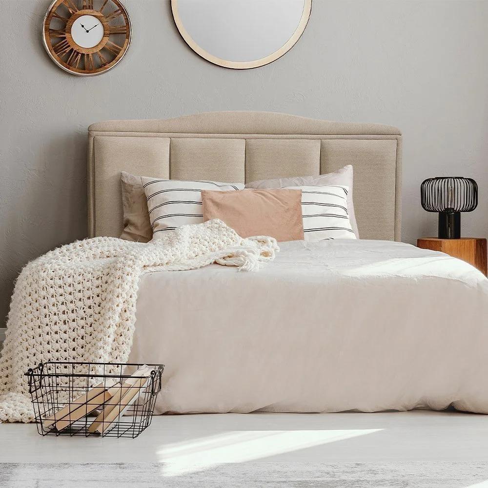 Cabeceira King Estofada Paris 195cm Design Clássico Linho Bege - 1