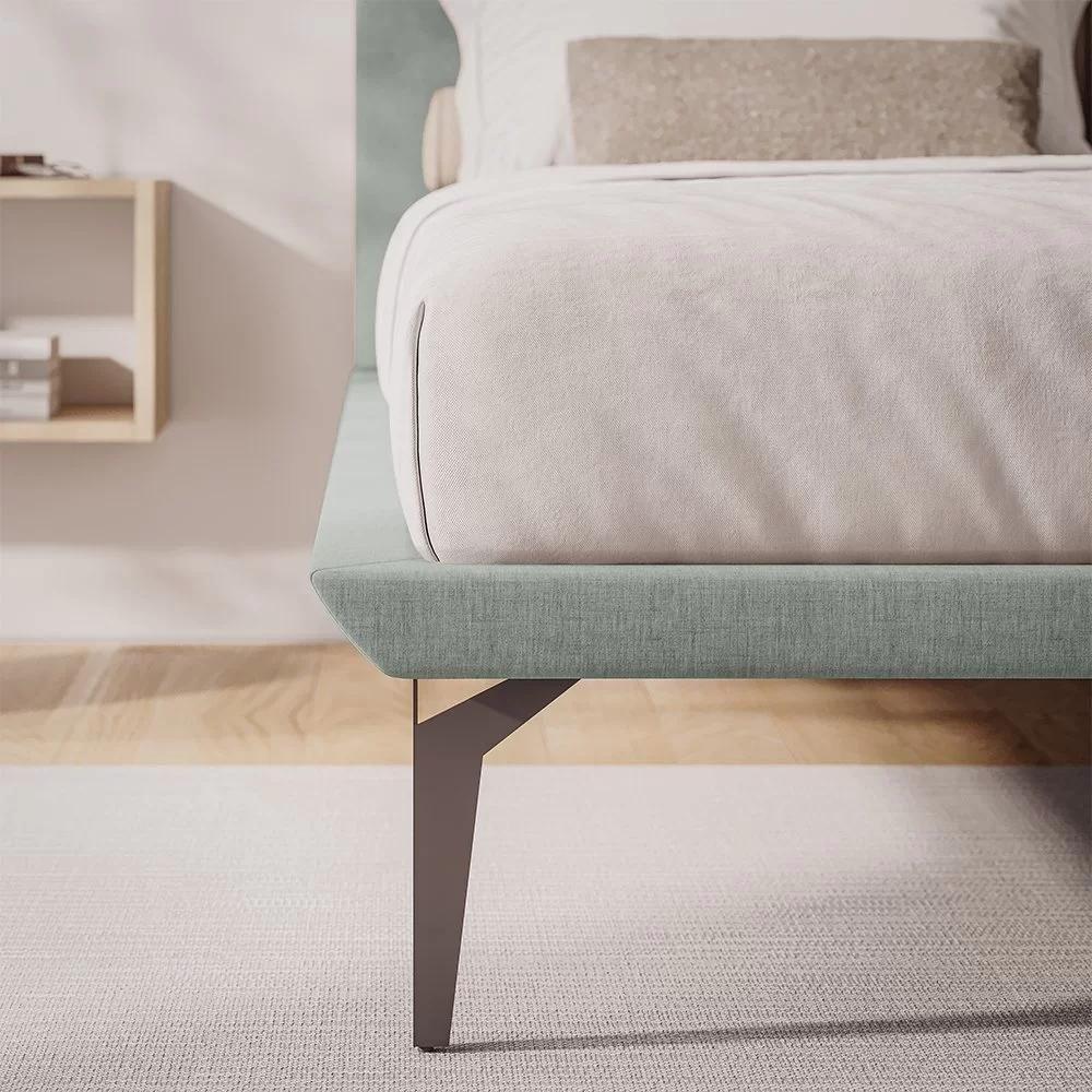 Estrutura Cama King Japonesa Tóquio Com Cabeceira Almofadada Linho Cinza - 3