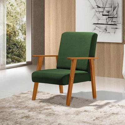 Poltrona Decorativa Para Clínicas Juliana Veludo Verde Base Madeira