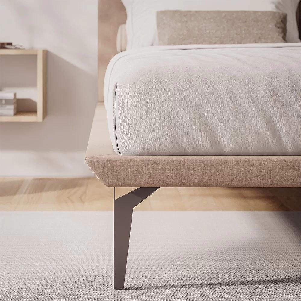 Cama King Japonesa Tóquio Com Cabeceira Almofadada Linho Bege - 3