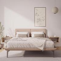 Cama King Japonesa Tóquio Com Cabeceira Almofadada Linho Bege - 2