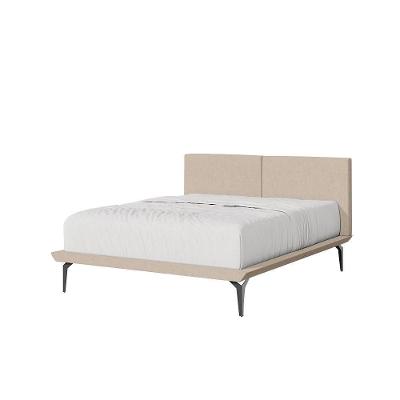 Cama Casal Japonesa Tóquio Com Cabeceira Almofadada Linho Bege