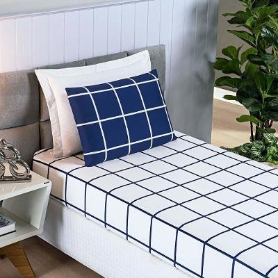 Jogo De Lençol Minimalista Solteiro 2 Peças Percal 200 Fios Quadriculado - Azul Marinho - 100% Poliéster