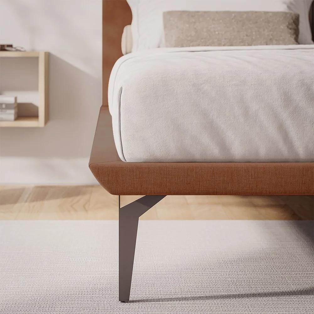 Cama Casal Japonesa Tóquio Com Cabeceira Almofadada Linho Telha - 3