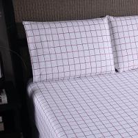 Jogo De Lençol Terry Casal 3 Peças Percal 200 Fios Quadriculado - Rosa Claro - 80% Algodão / 20% Poliéster - 3