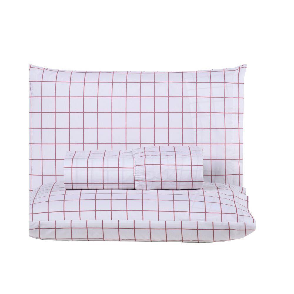 Jogo De Lençol Terry King 3 Peças Percal 200 Fios Quadriculado - Rosa Claro - 80% Algodão / 20% Poliéster - 5