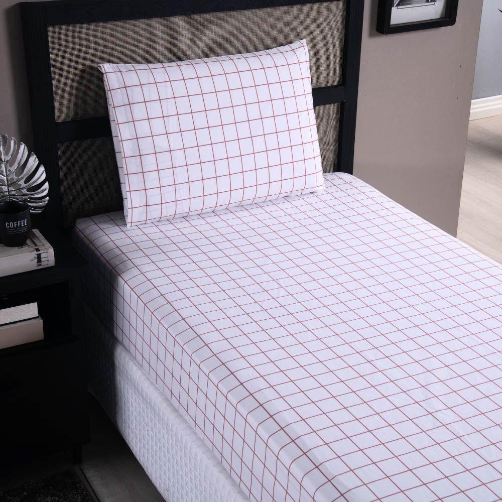 Jogo De Lençol Terry Solteiro 2 Peças Percal 200 Fios Quadriculado - Rosa Claro - 80% Algodão / 20% Poliéster - 1