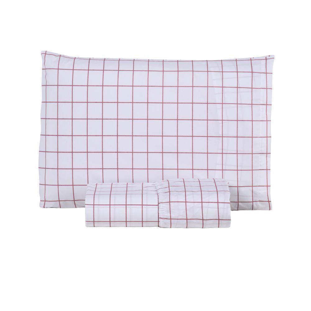 Jogo De Lençol Terry Solteiro 2 Peças Percal 200 Fios Quadriculado - Rosa Claro - 80% Algodão / 20% Poliéster - 5