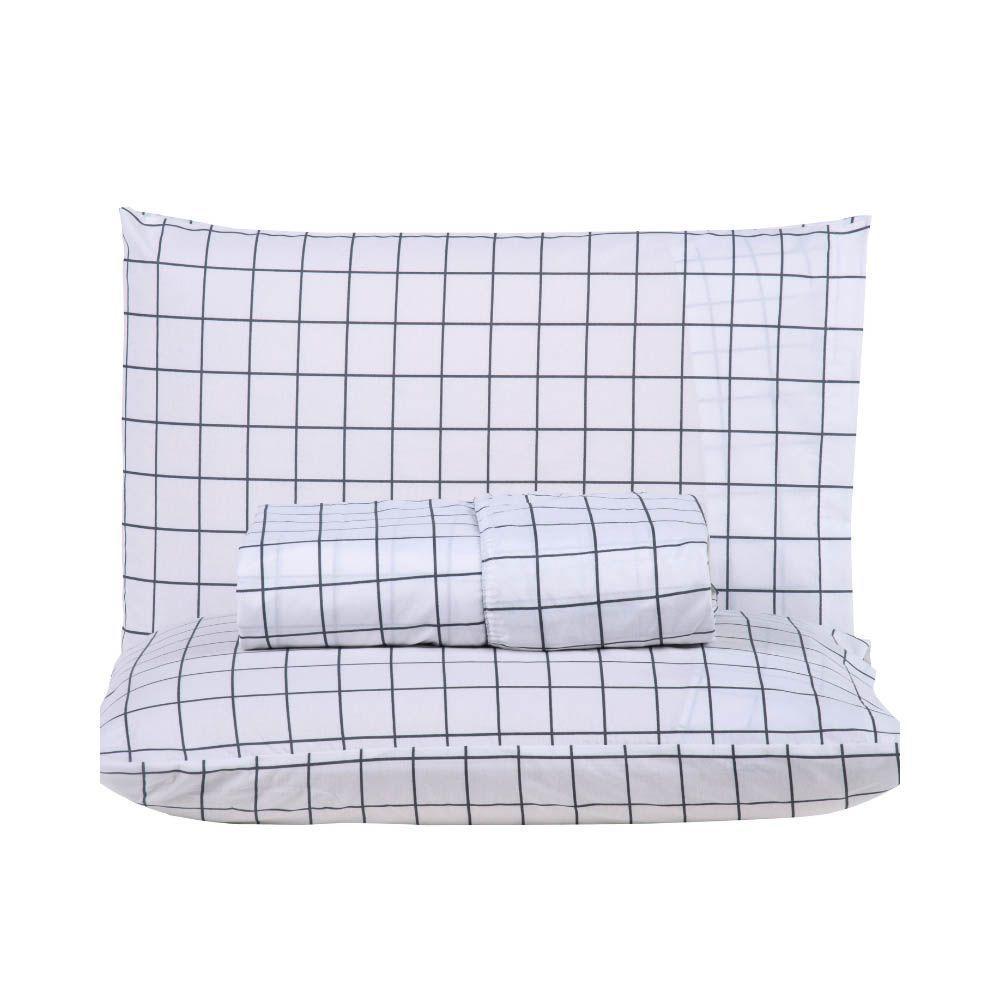 Jogo De Lençol Terry Queen 3 Peças Percal 200 Fios Quadriculado - Cinza - 80% Algodão / 20% Poliéster - 5