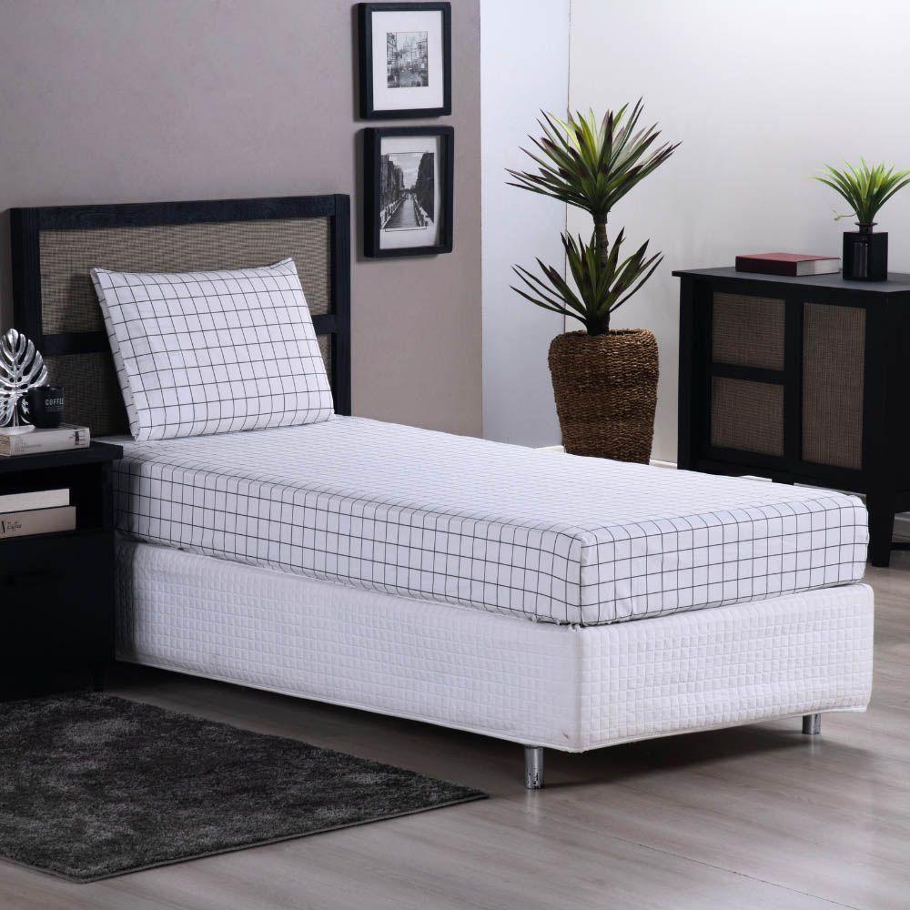 Jogo De Lençol Terry Solteiro 2 Peças Percal 200 Fios Quadriculado - Cinza - 80% Algodão / 20% Poliéster - 3