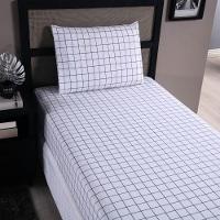 Jogo De Lençol Terry Solteiro 2 Peças Percal 200 Fios Quadriculado - Cinza - 80% Algodão / 20% Poliéster - 1