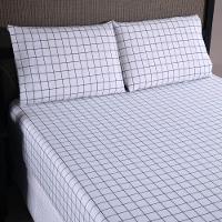 Jogo De Lençol Terry King 3 Peças Percal 200 Fios Quadriculado - Cinza - 80% Algodão / 20% Poliéster - 1