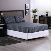 Jogo De Lençol Terry Casal 3 Peças Percal 200 Fios Quadriculado - Cinza Escuro- 80% Algodão / 20% Poliéster - 2