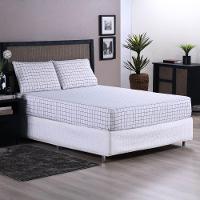 Jogo De Lençol Terry Casal 3 Peças Percal 200 Fios Quadriculado - Cinza - 80% Algodão / 20% Poliéster - 2