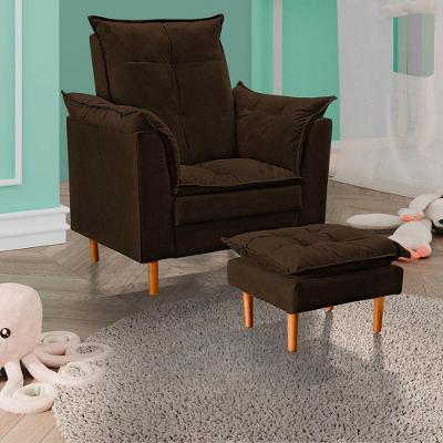 Poltrona De Amamentação Com Puff Quarto Bebê Encanto Suede Marrom