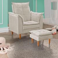 Poltrona De Amamentação Quarto De Bebê Com Puff Melina Suede Bege - 2