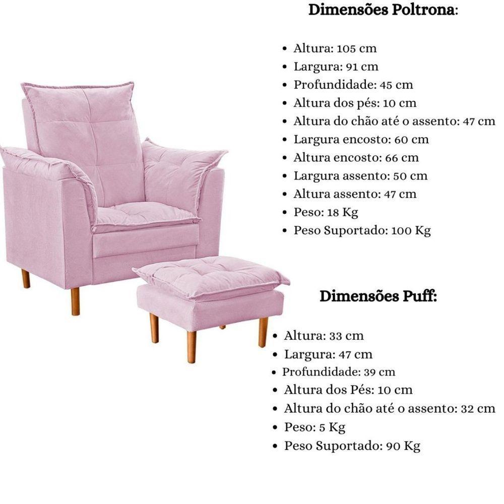 Poltrona De Amamentação Com Puff Quarto De Bebê Anny Suede Rosê - 6