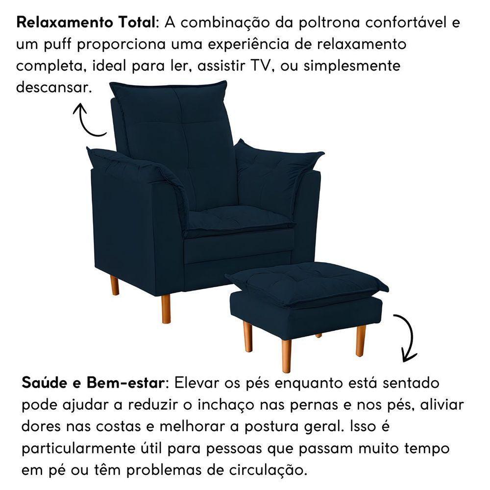 Poltrona De Amamentação Com Puff Quarto De Bebê Anny Suede Azul Marinho - 5