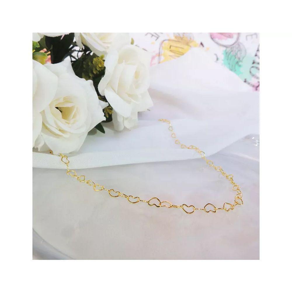 Colar De Corrente Com Elos Em Coraçao Folheado Em Ouro 18k - 2