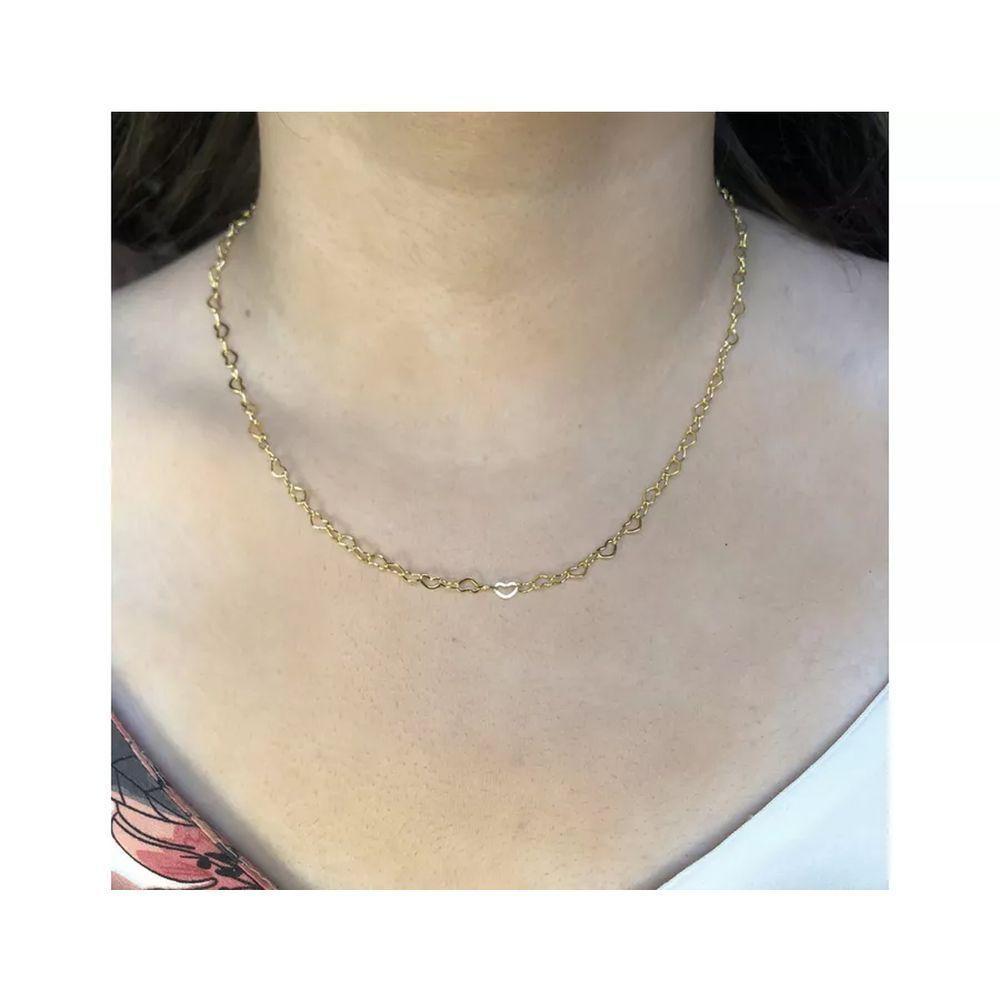 Colar De Corrente Com Elos Em Coraçao Folheado Em Ouro 18k - 3