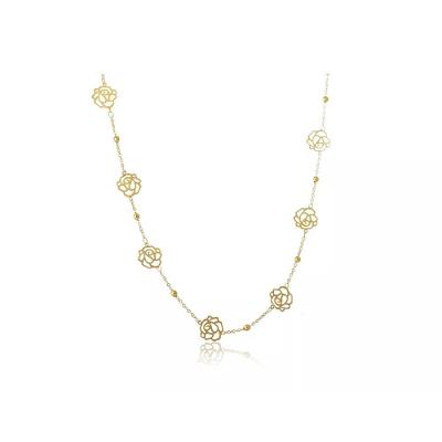 Colar Longo Com Bolinha E Flor Folheado Em Ouro 18k