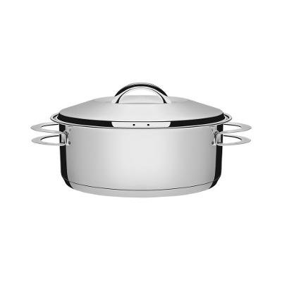 Caçarola Tramontina Solar Rasa Em Aço Inox Fundo Triplo Com Tampa E Alças 24 Cm 4,7 L