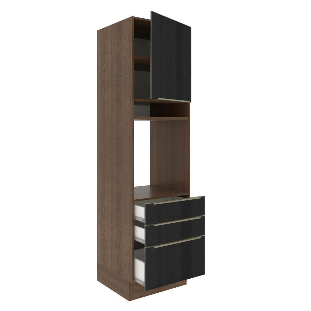 Torre Quente Madesa Lux 60cm 1P 3 Gavetas Rustic e Preto - 1