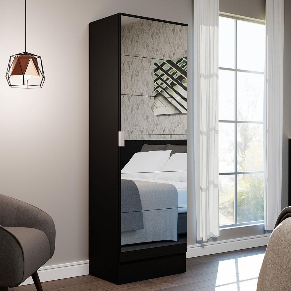 Sapateira Armário Multiúso Isis 1 Porta Com Espelhos Preto - 1