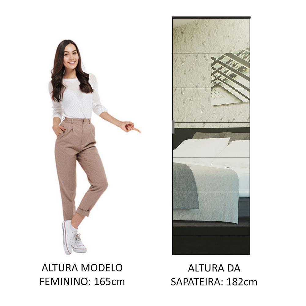 Sapateira Armário Multiúso Isis 1 Porta Com Espelhos Preto - 7