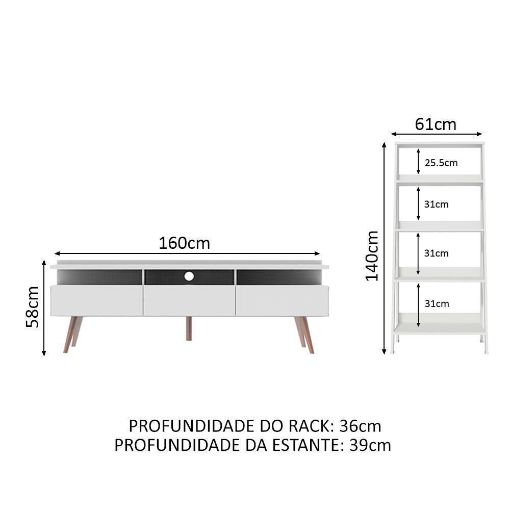 Rack para Tv até 65 Polegadas com Estante Escada Branco - 3