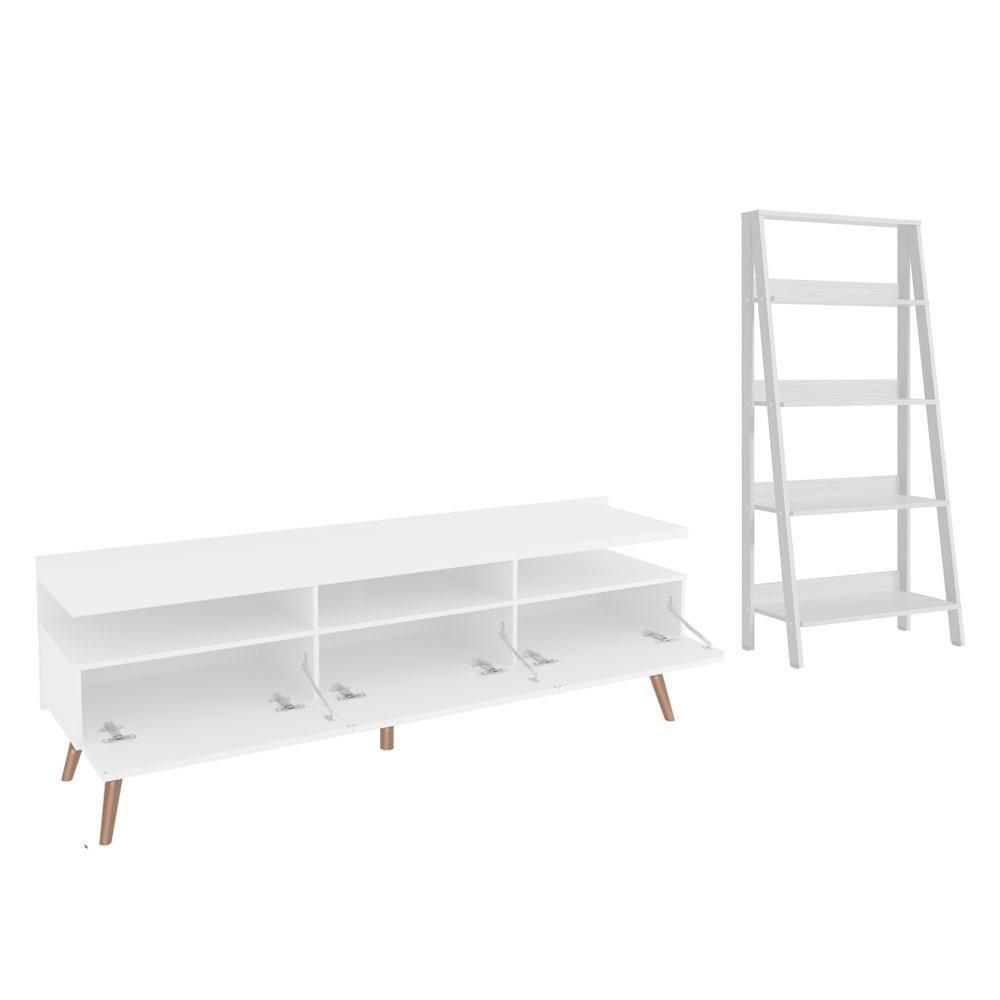 Rack para Tv até 65 Polegadas com Estante Escada Branco - 6