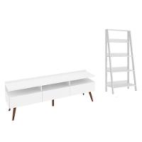 Rack para Tv até 65 Polegadas com Estante Escada Branco - 2